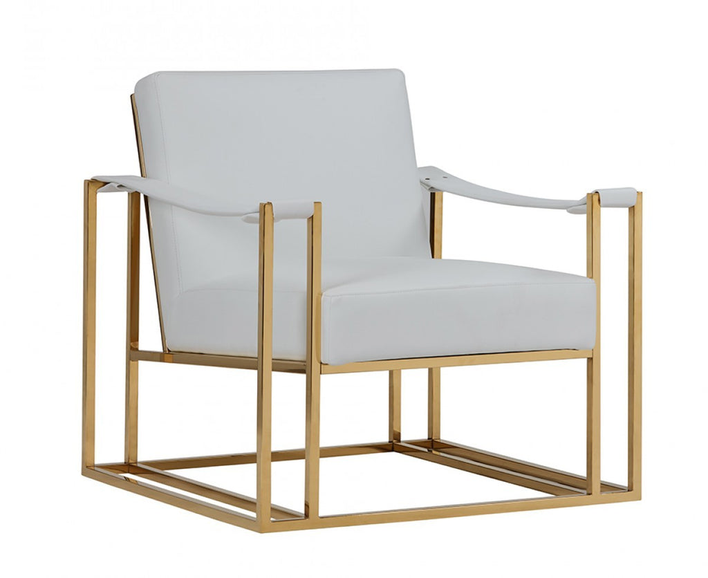 Stylish White Leatherette And Gold Steel Chair - 99fab 