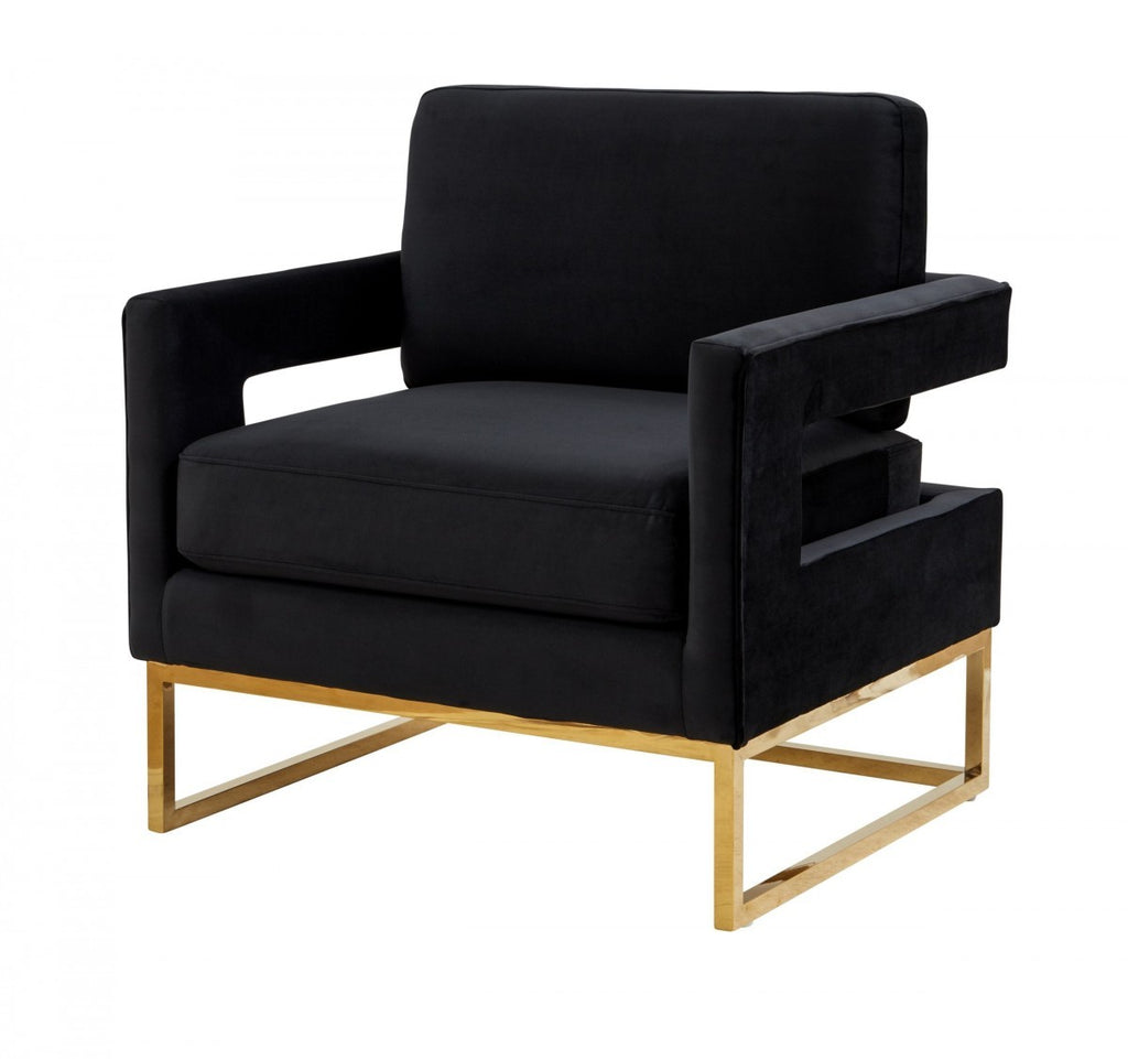 Stylish Black Velvet And Gold Steel Chair - 99fab 