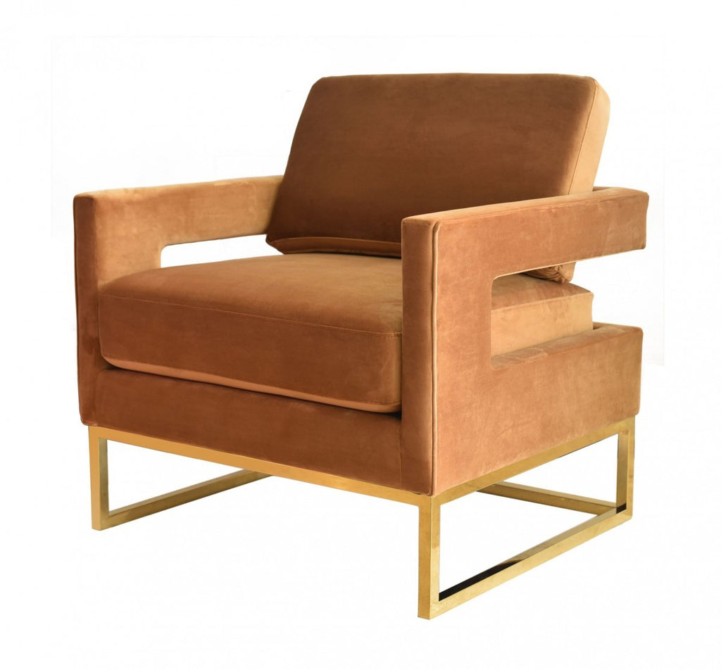 Stylish Camel Velvet And Gold Steel Chair - 99fab 