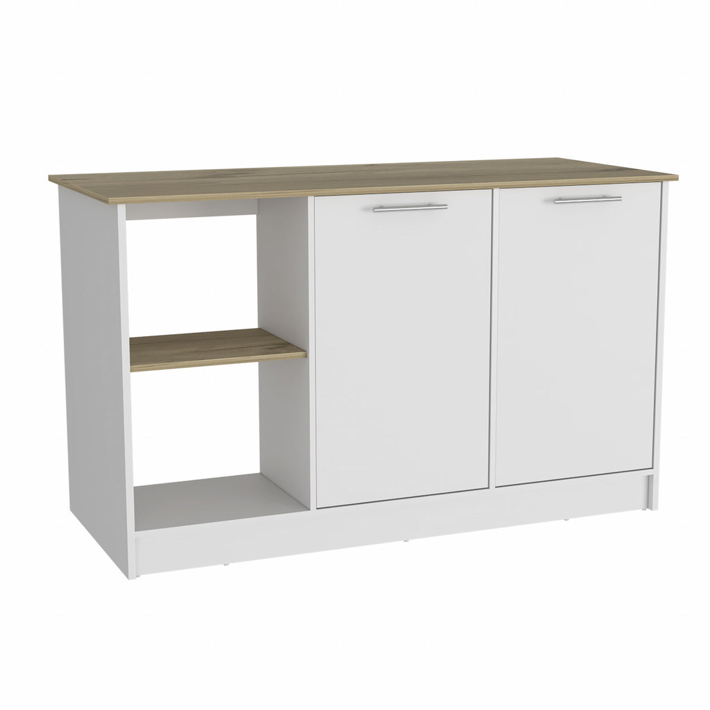 Sleek and Modern White and Light Oak Kitchen Island - 99fab 