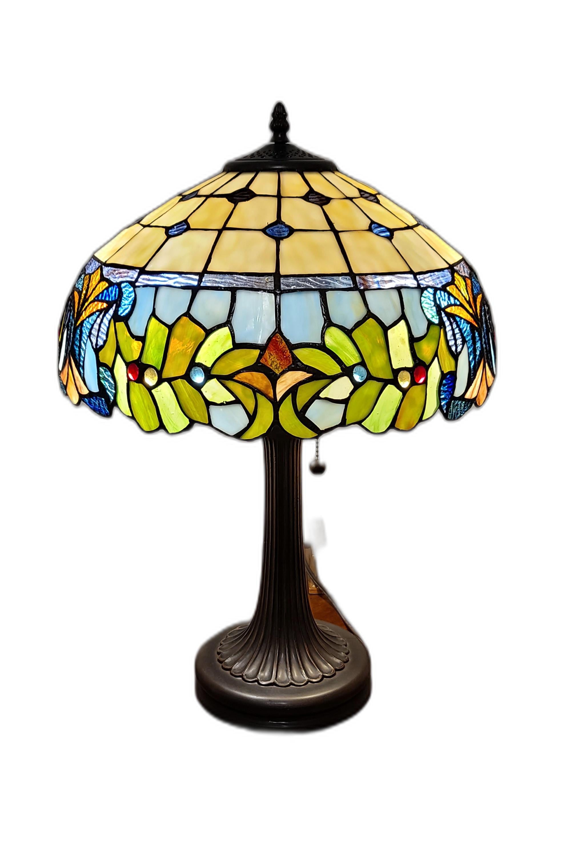 23" Stained Glass Two Light Jeweled Floral Accent Table Lamp