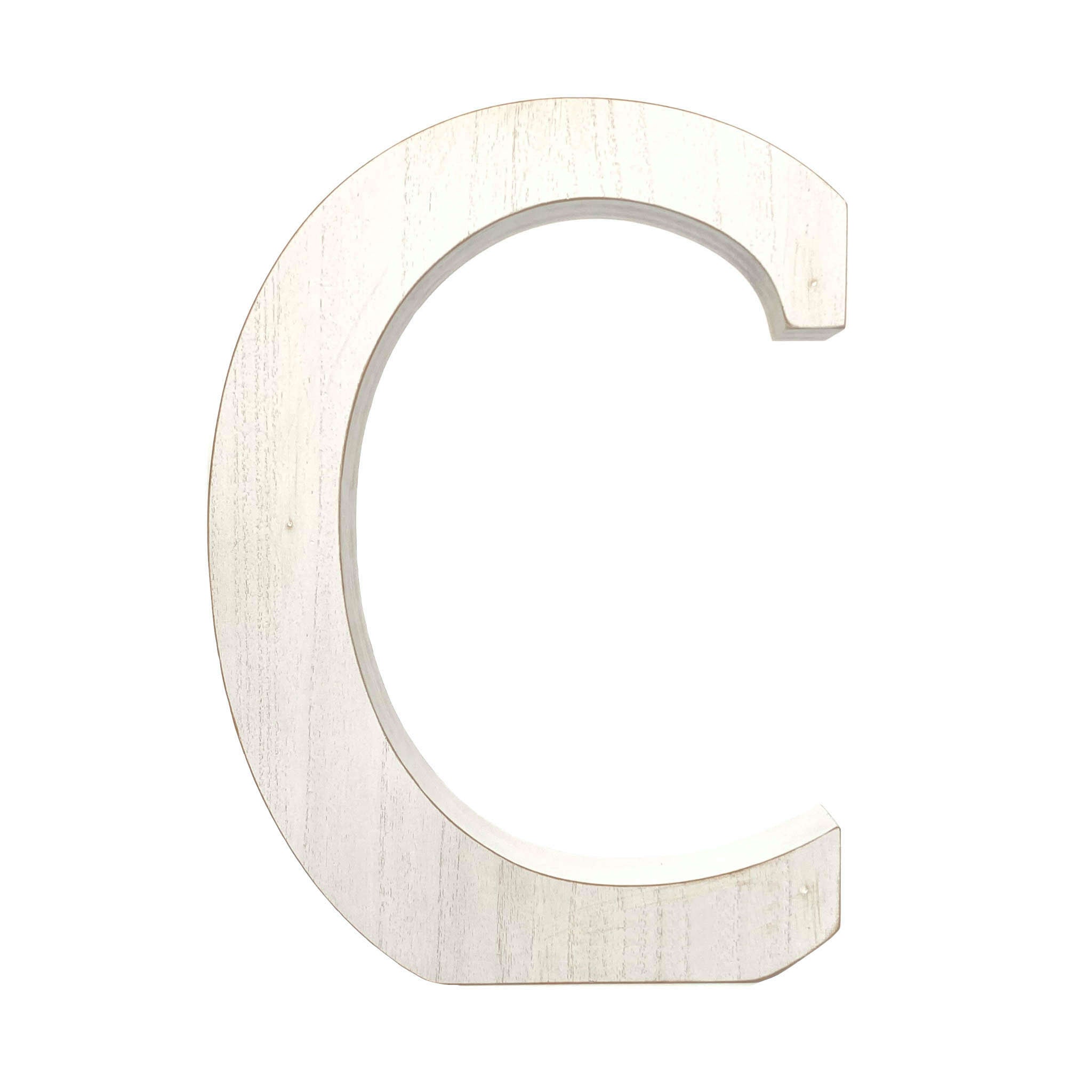 16" Distressed White Wash Wooden Initial Letter C Sculpture