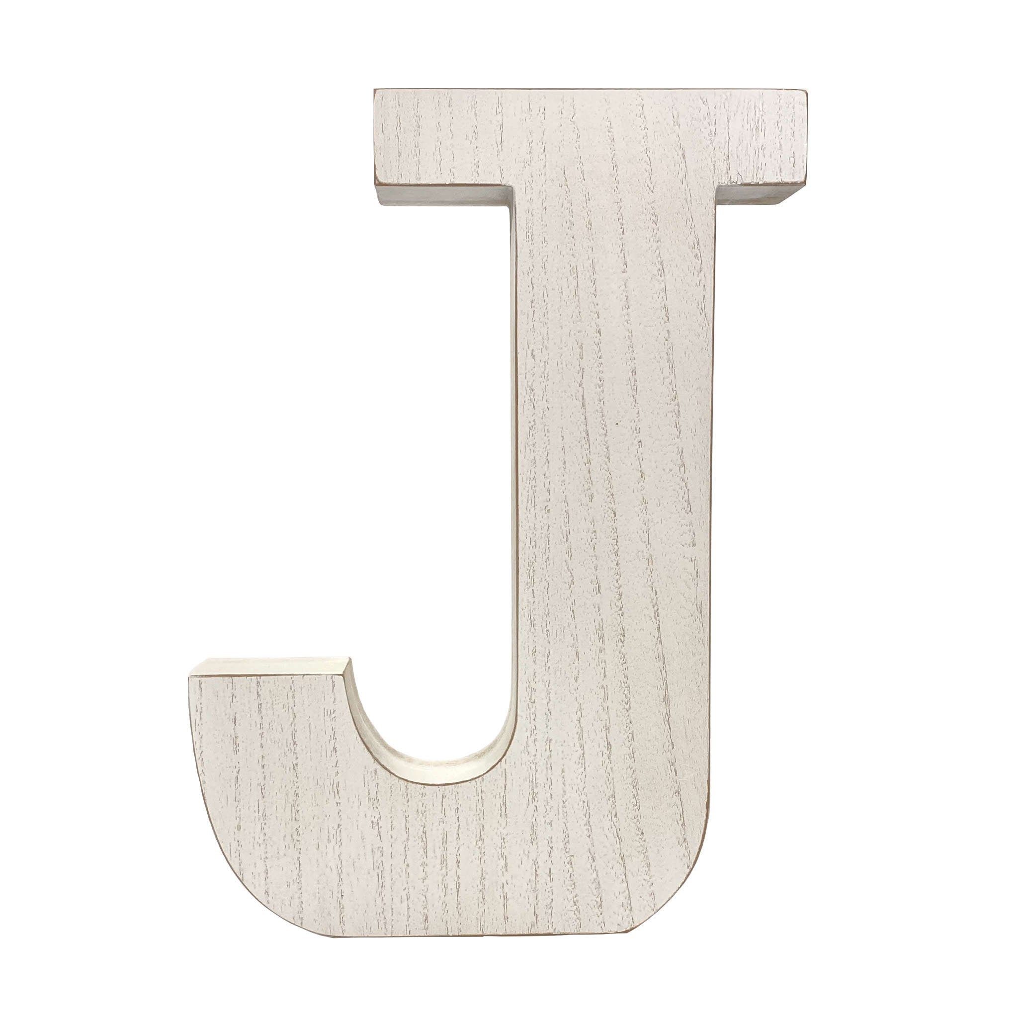 16" Distressed White Wash Wooden Initial Letter J Sculpture