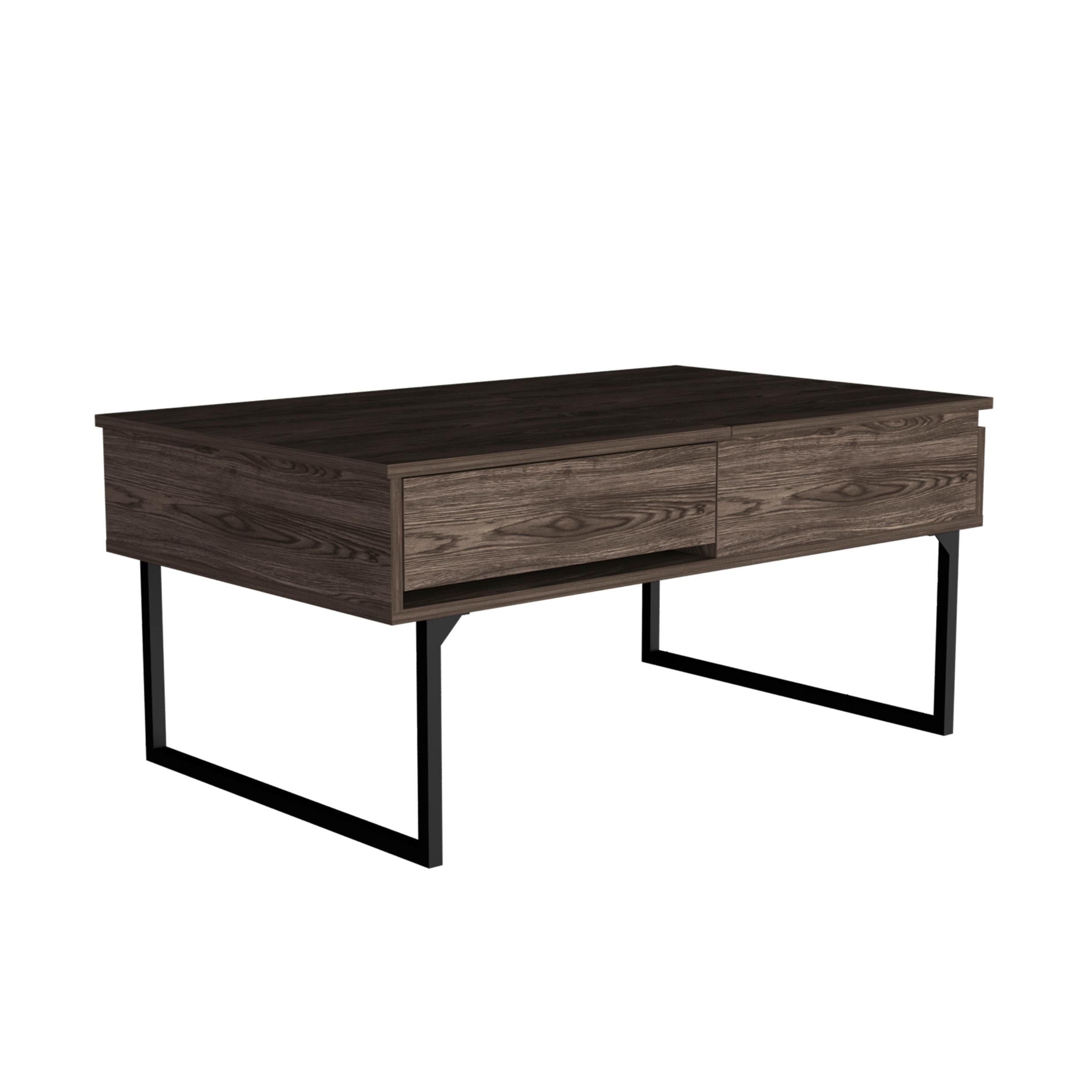 40" Dark Walnut Manufactured Wood Rectangular Lift Top Coffee Table With Drawer