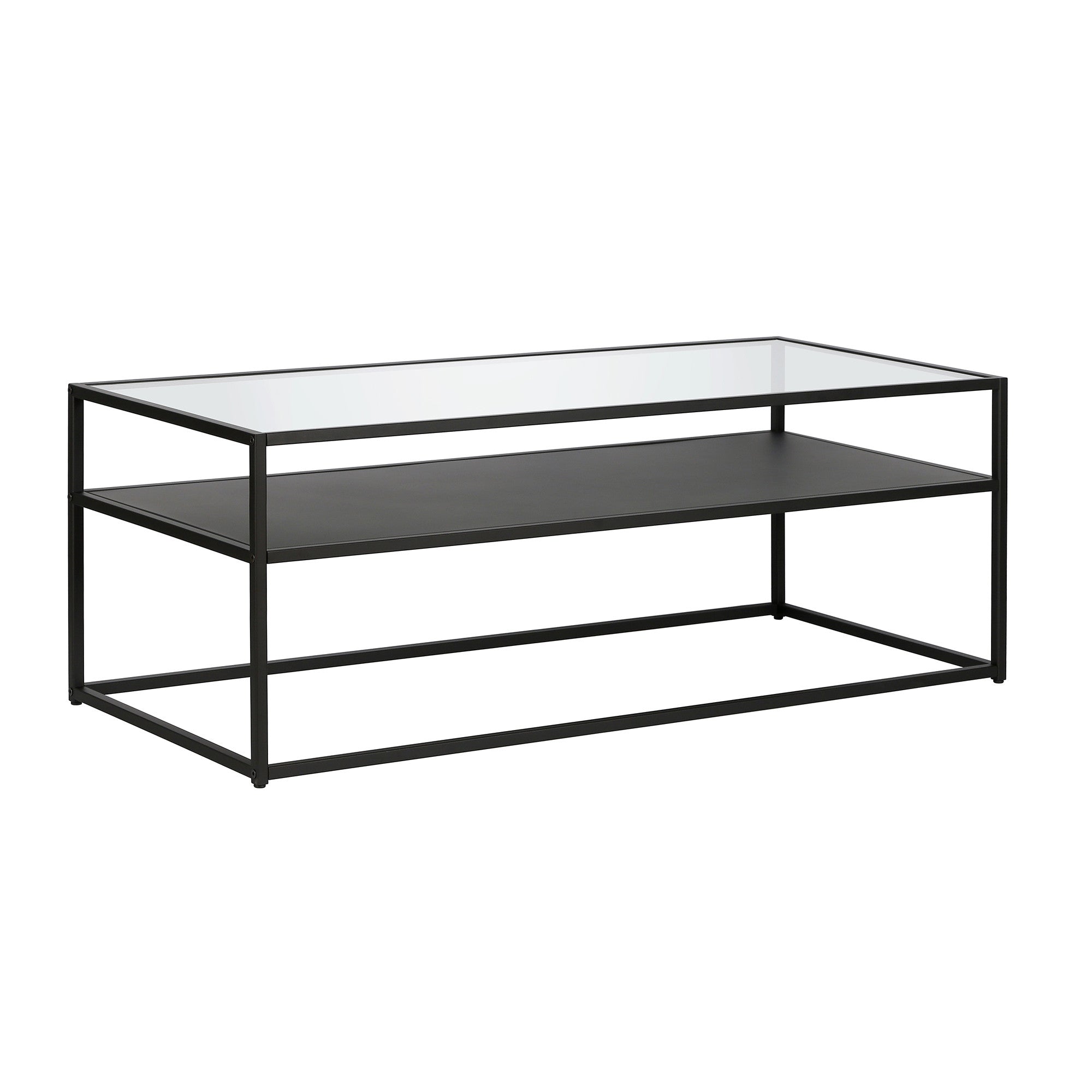 46" Black Glass Rectangular Coffee Table With Shelf