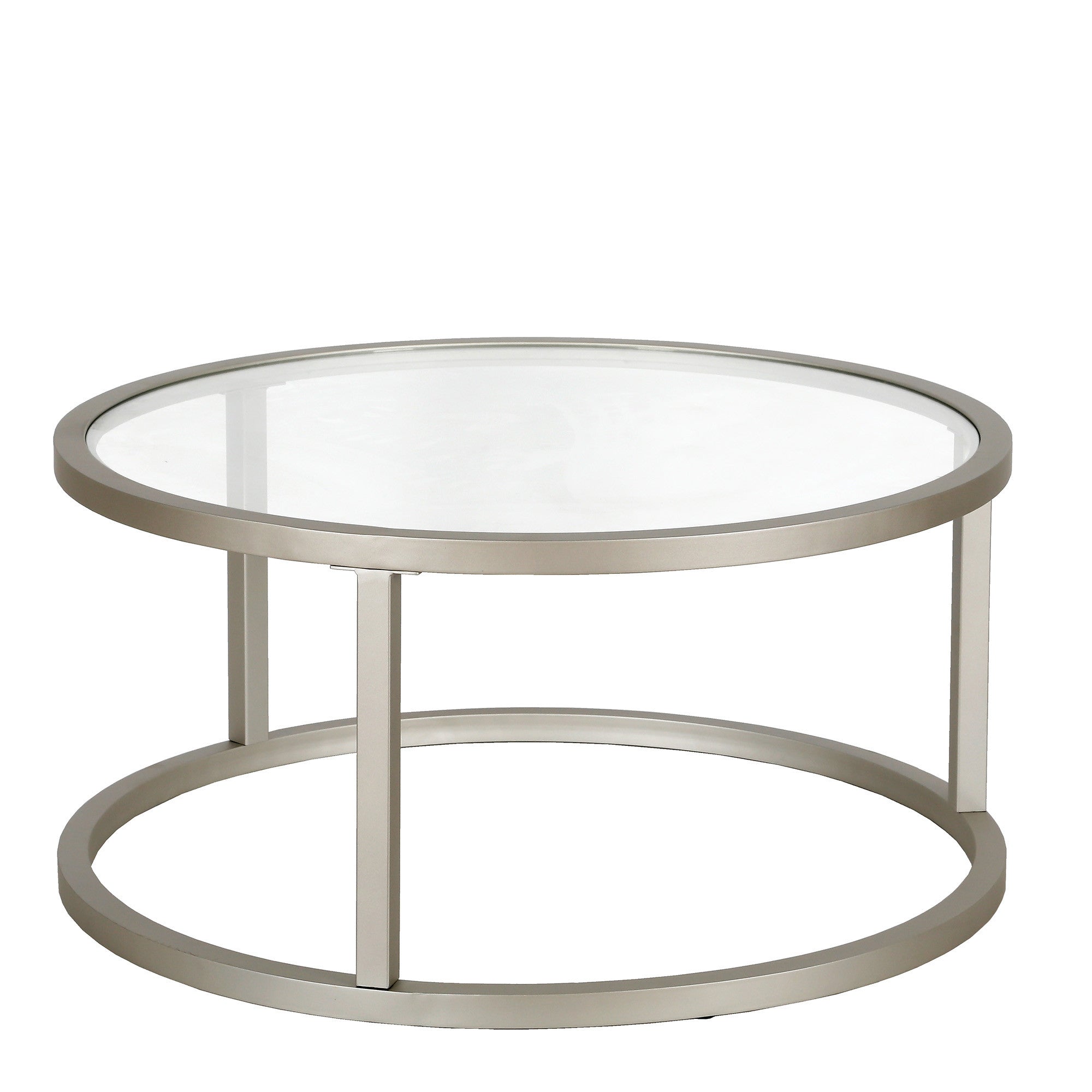 35" Silver Glass Round Coffee Table