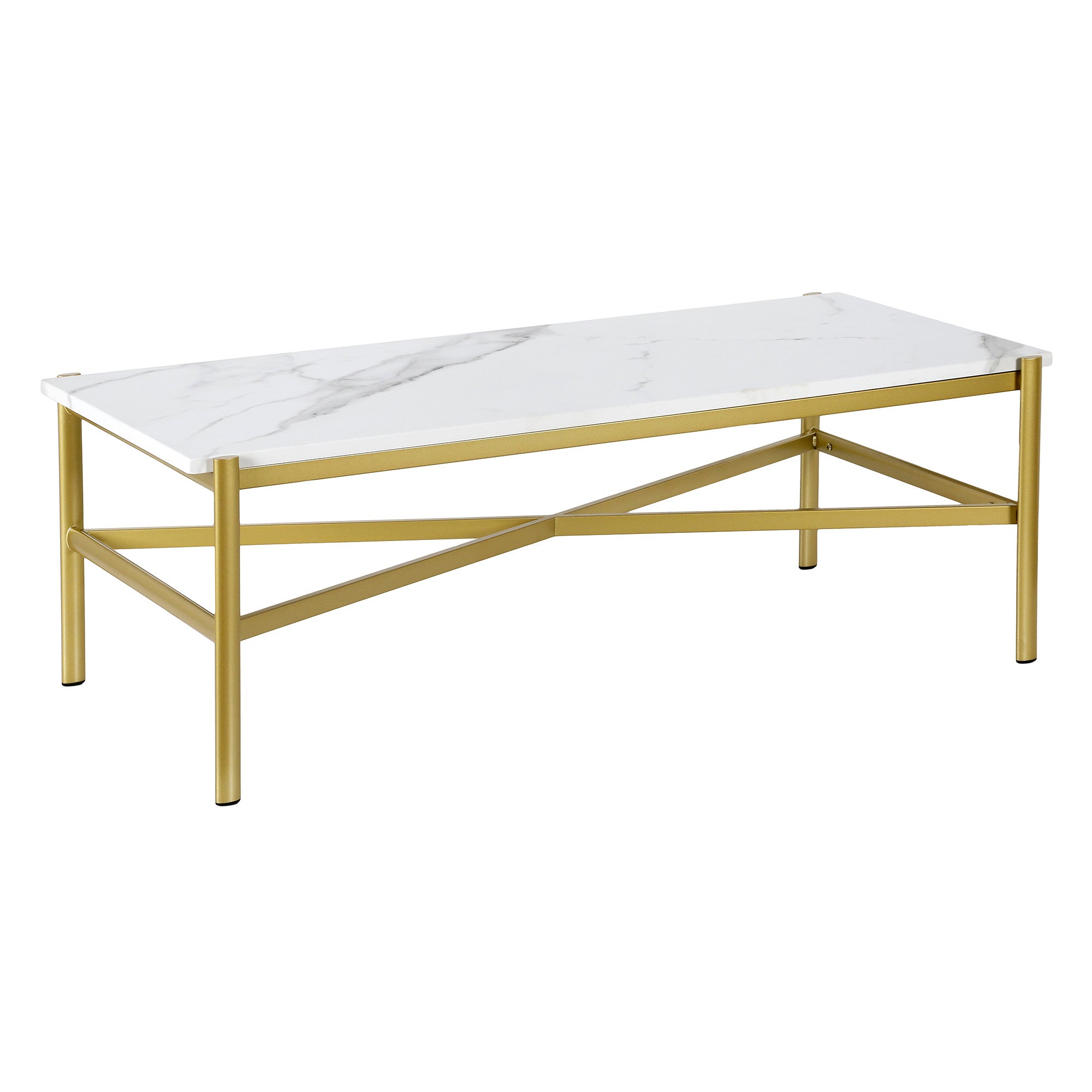 46" Gold Faux Marble Rectangular Coffee Table