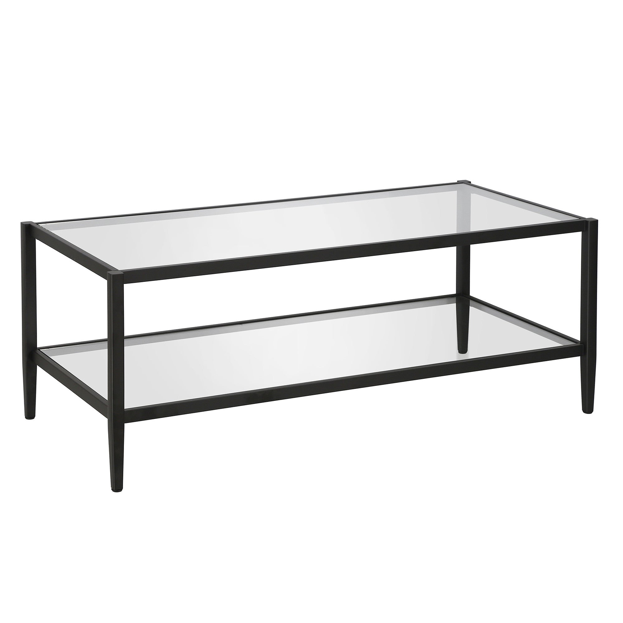 45" Black Glass Rectangular Coffee Table With Shelf