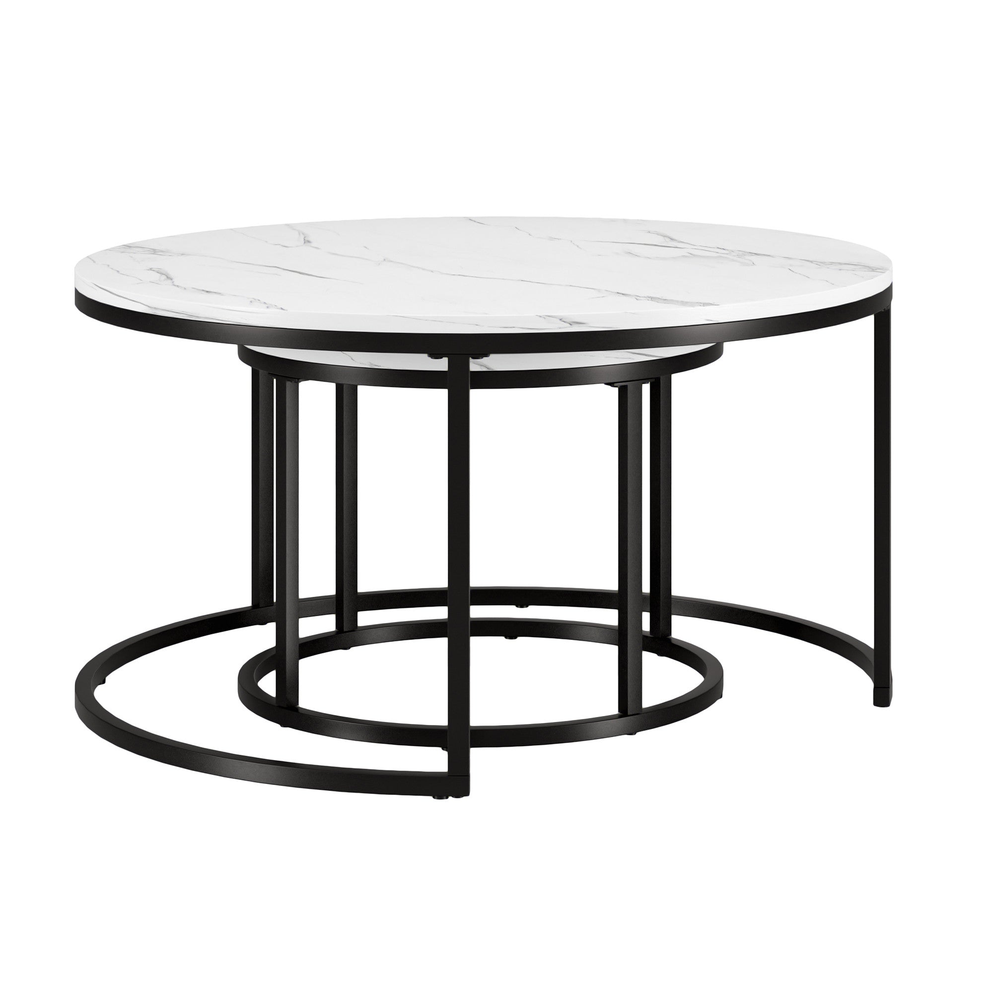 Set Of Two 35" Black And White Faux Marble Round Nested Coffee Tables