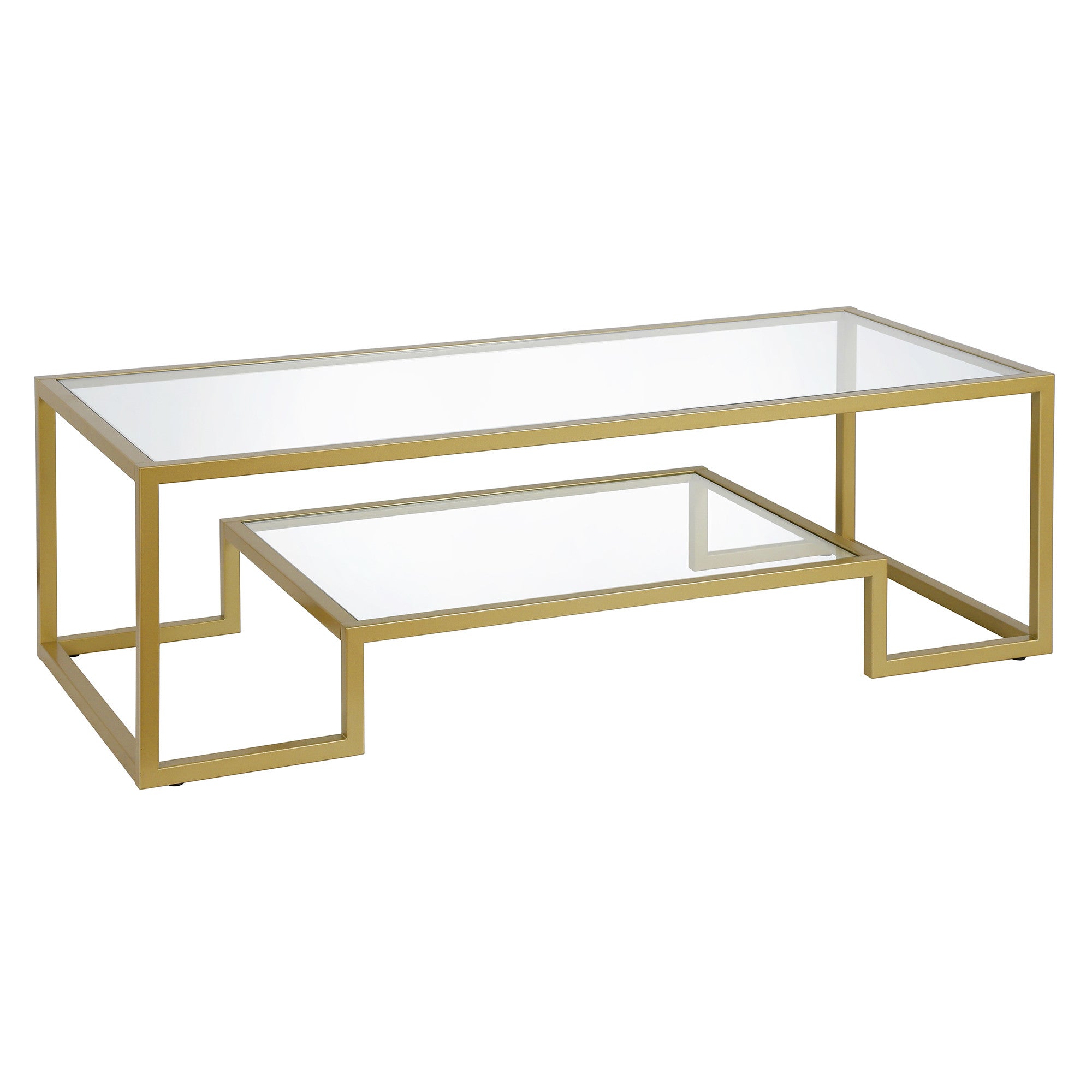 54" Gold Glass Rectangular Coffee Table With Shelf