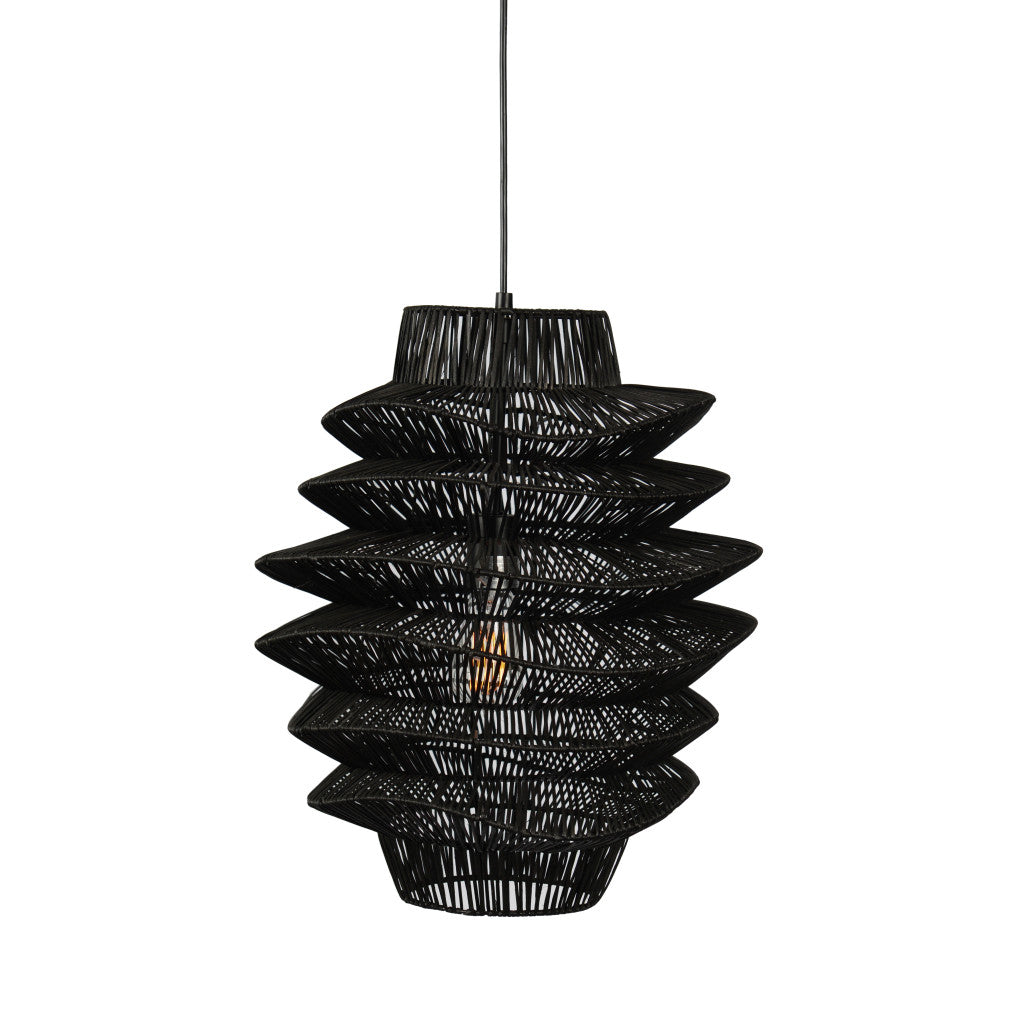 Single Rattan Dimmable Ceiling Light With Black Shades - 99fab 