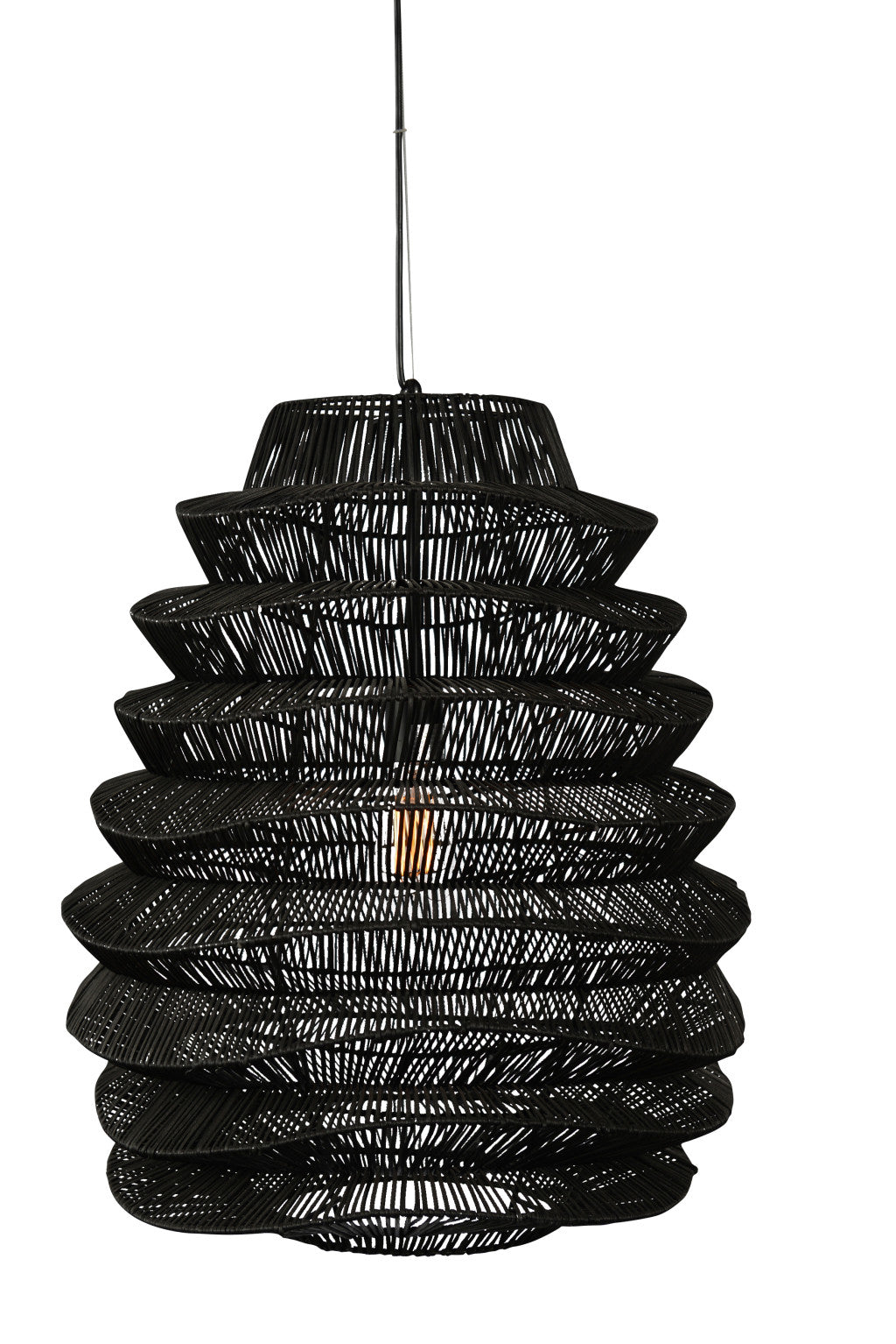 Single Rattan Dimmable Ceiling Light With Black Shades