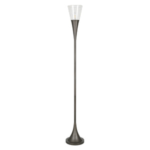 71" Steel Torchiere Floor Lamp With Clear Seeded Glass Cone Shade