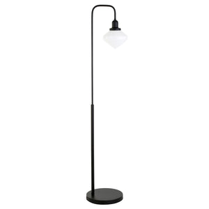 62" Black Arched Floor Lamp With White Frosted Glass Shade