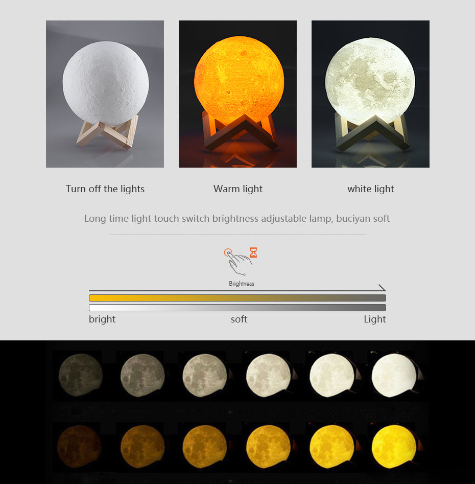 Night Light 3D Printing Moon Lamp - led light - 99fab.com