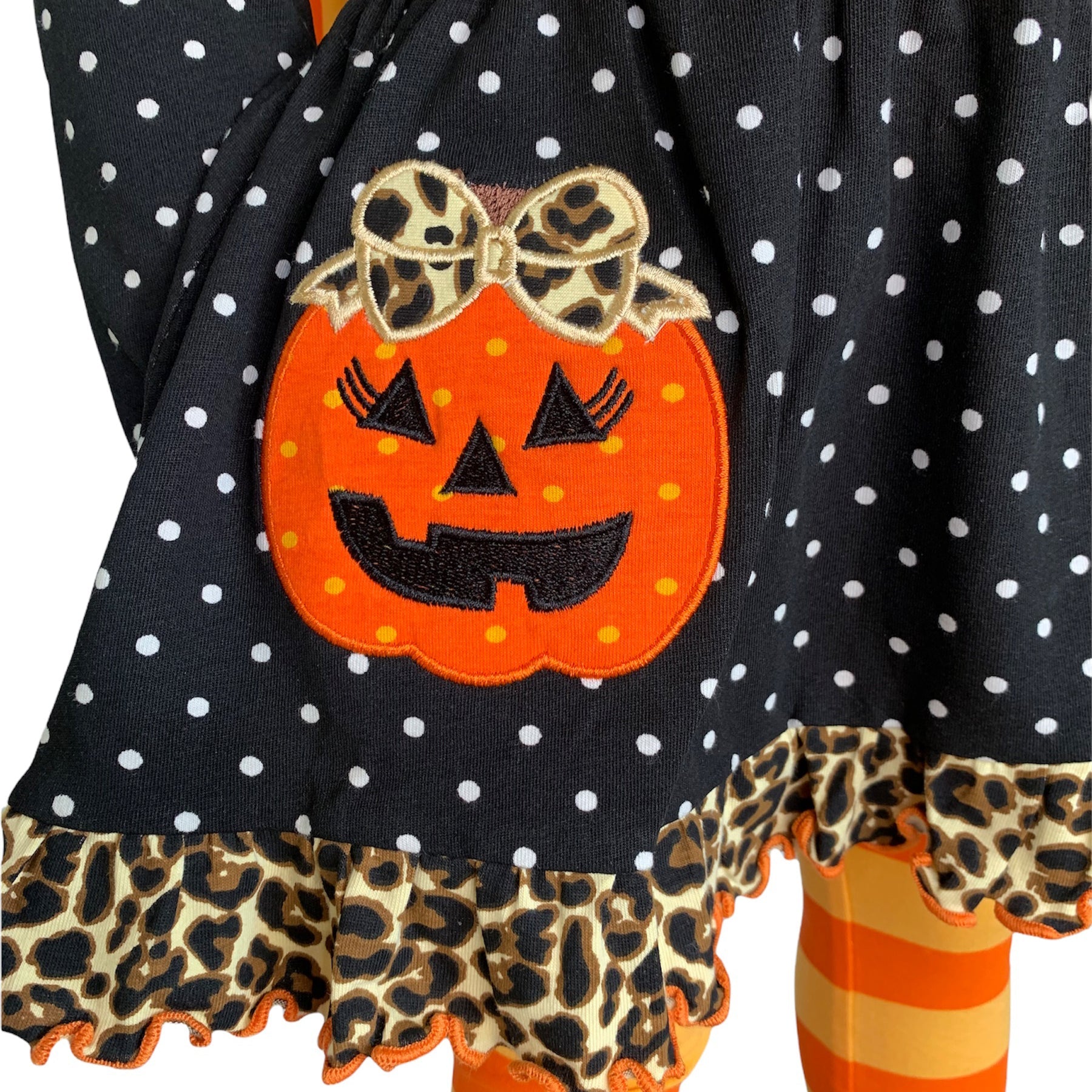 Girls' Halloween Orange Pumpkin Polka Dot Dress & Leggings Outfit