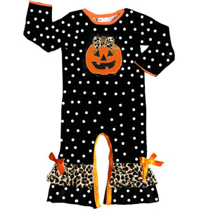 Baby Girls Orange pumpkin Jack O Lantern Halloween Romper