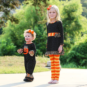 Baby Girls Orange pumpkin Jack O Lantern Halloween Romper