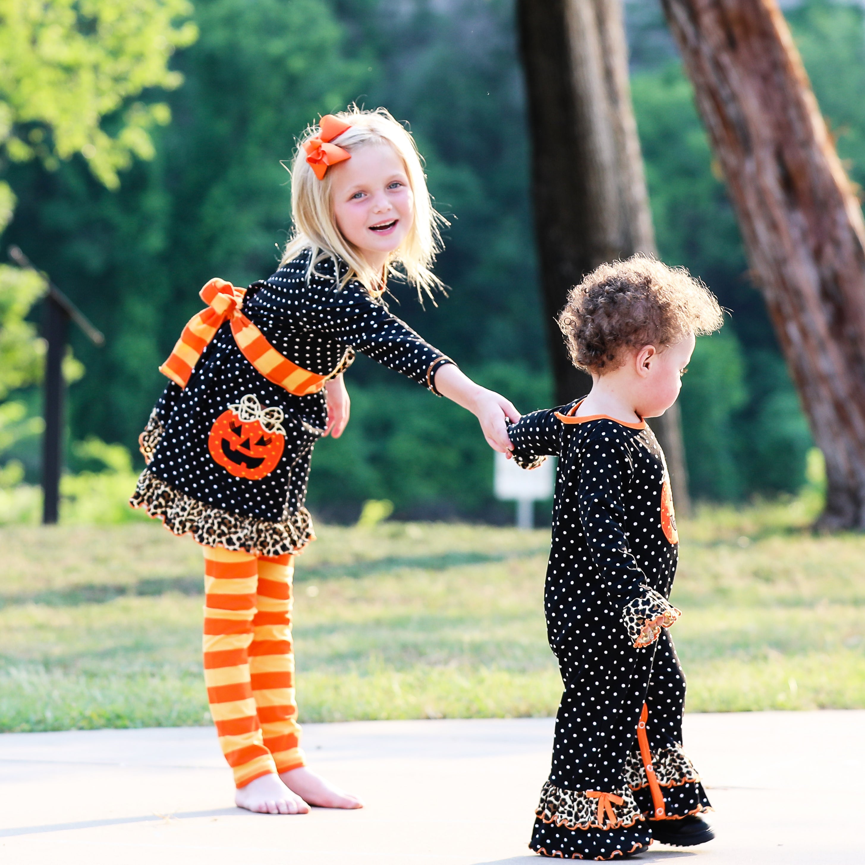 Baby Girls Orange pumpkin Jack O Lantern Halloween Romper