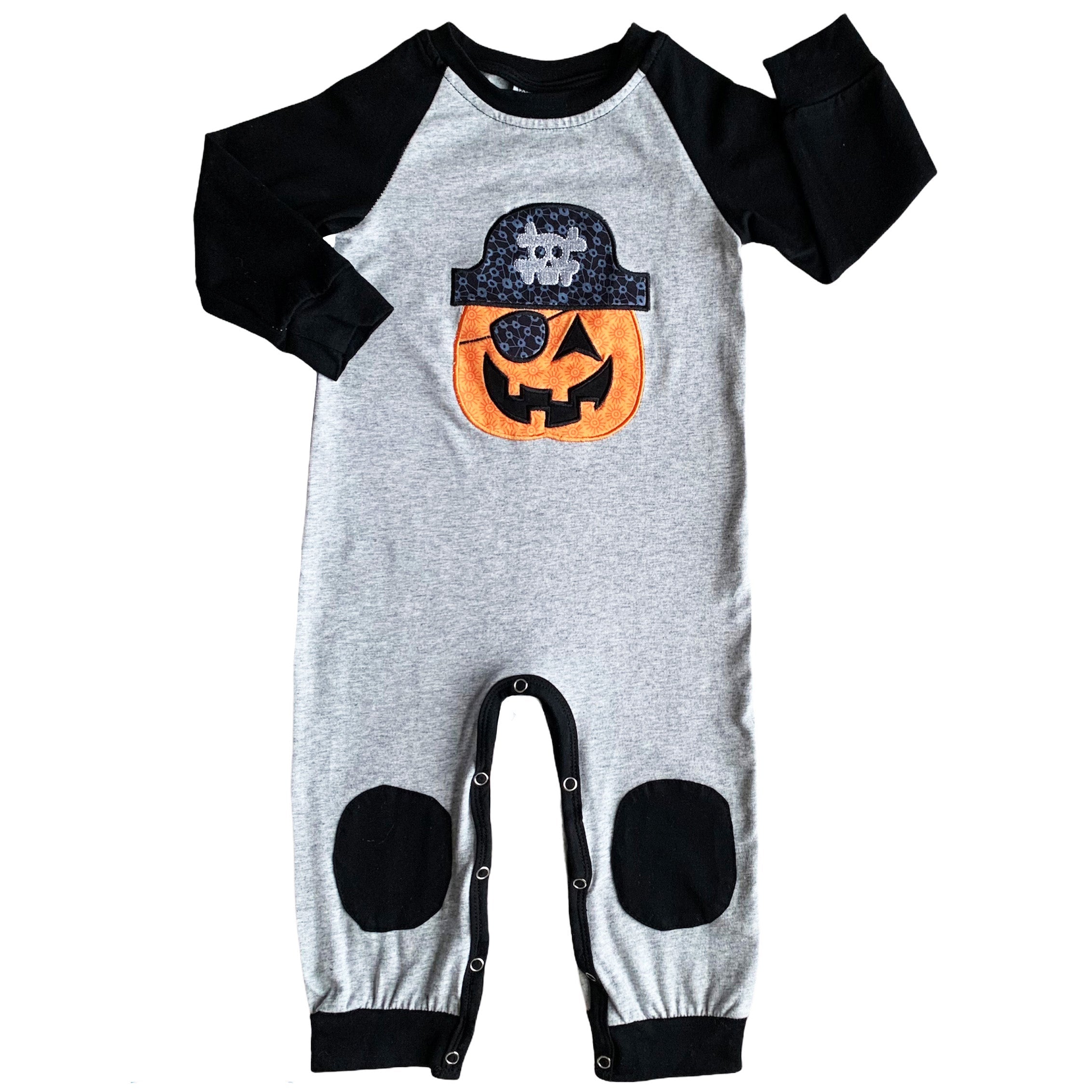 Halloween Pirate Jack O Lantern Long Sleeve Baby Toddler Boys Romper