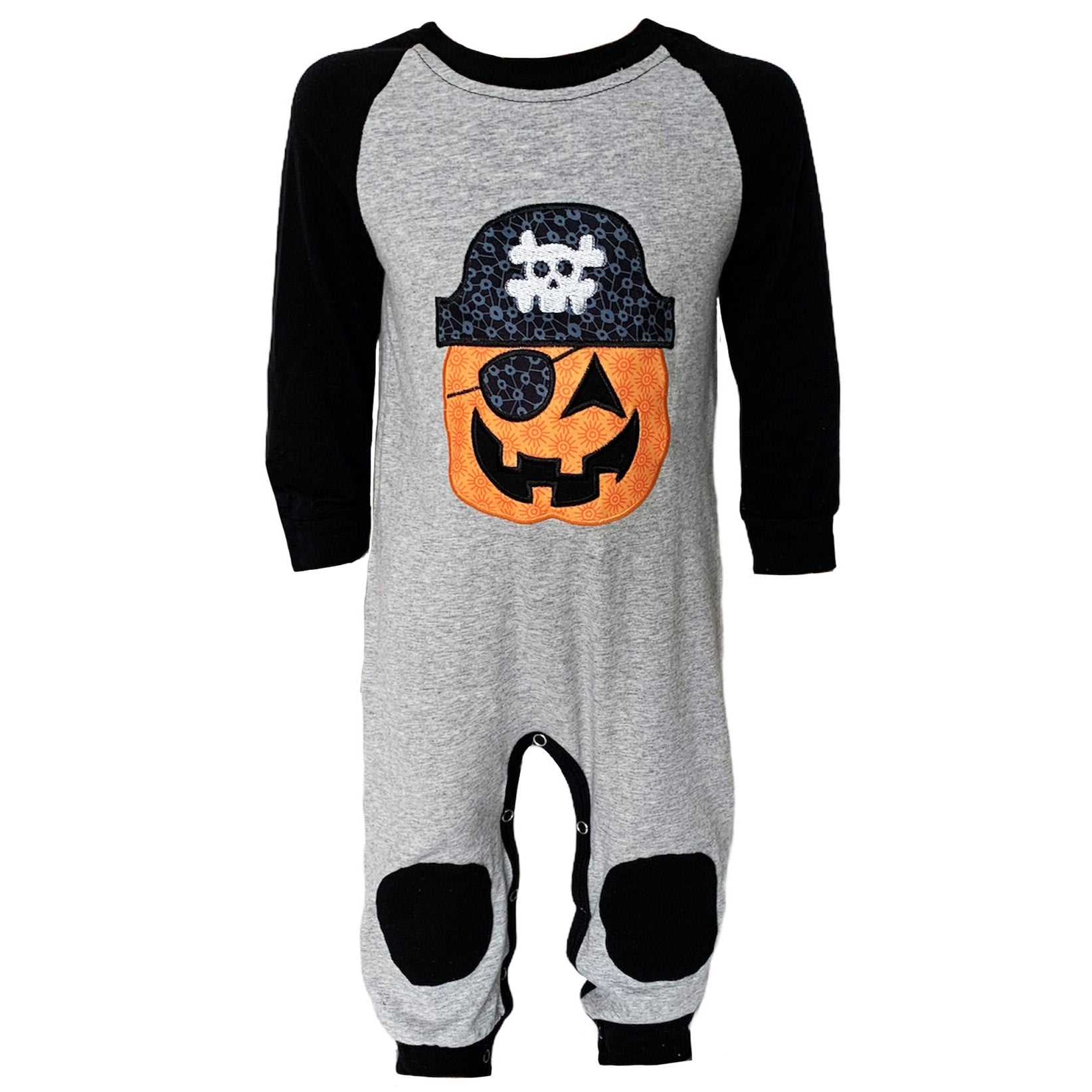 Halloween Pirate Jack O Lantern Long Sleeve Baby Toddler Boys Romper