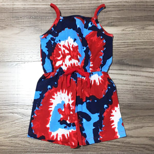 Big Little Girls Red White and Blue Tie Dye Shorts Jumpsuit Summer One Piece Outfit