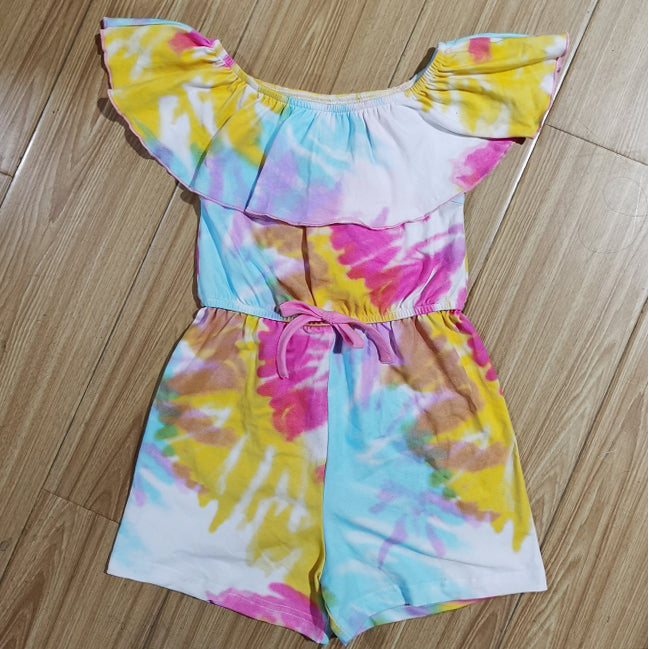 Big Little Girls Pastel Tie Dye Shorts Jumpsuit Summer One Piece Outfit