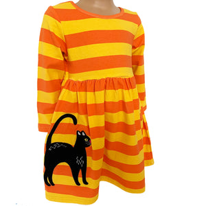 Girls Boutique Black Cat Orange Striped Halloween Dress