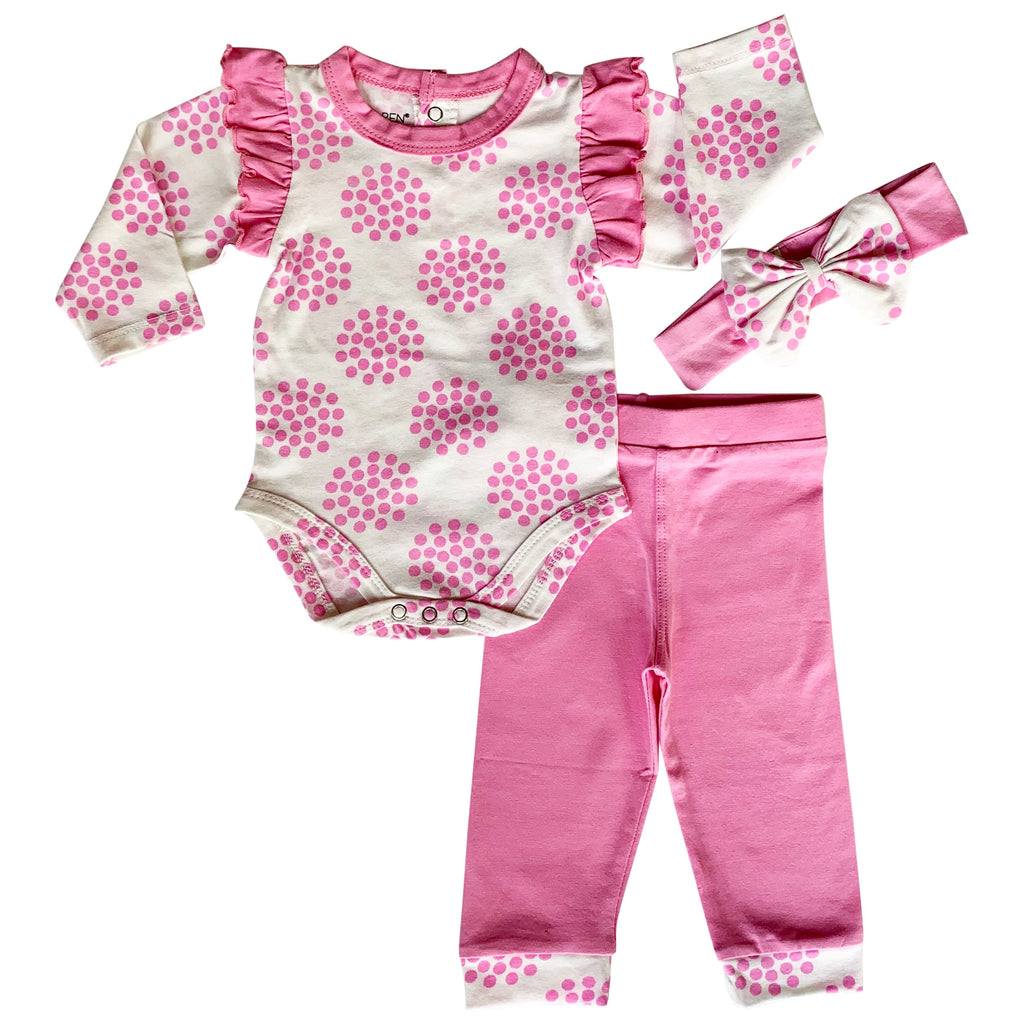 Baby Girls Layette Pink Polka Dot Onesie Pants Headband 3pc Gift Set Clothing Sizes 3M - 18M - 99fab 