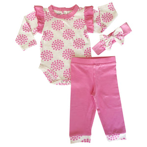 Baby Girls Layette Pink Polka Dot Onesie Pants Headband 3pc Gift Set Clothing Sizes 3M - 18M