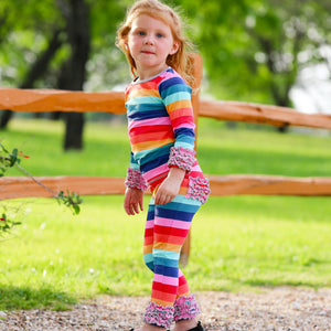 Baby Big Girls Boutique Long Sleeve Rainbow Ruffle Layering T-shirt