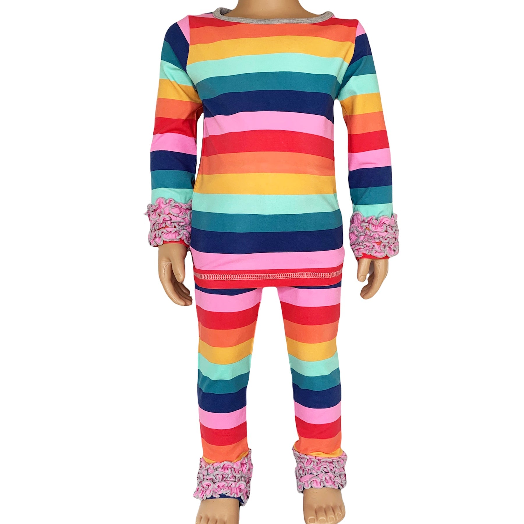 Baby Big Girls Boutique Long Sleeve Rainbow Ruffle Layering T-shirt