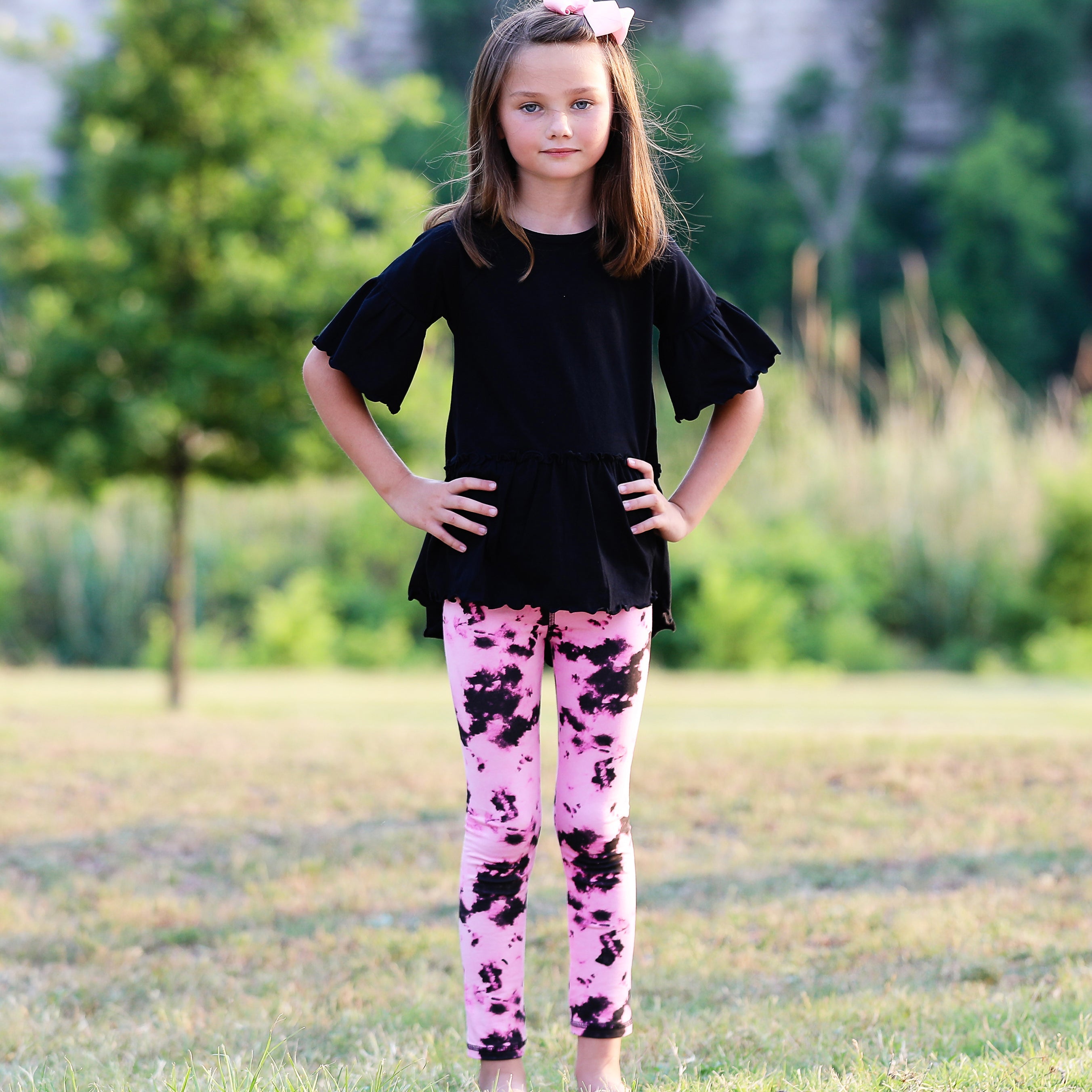 Baby Toddler Big Girls Boutique Black and Pink Tie Dye Leggings