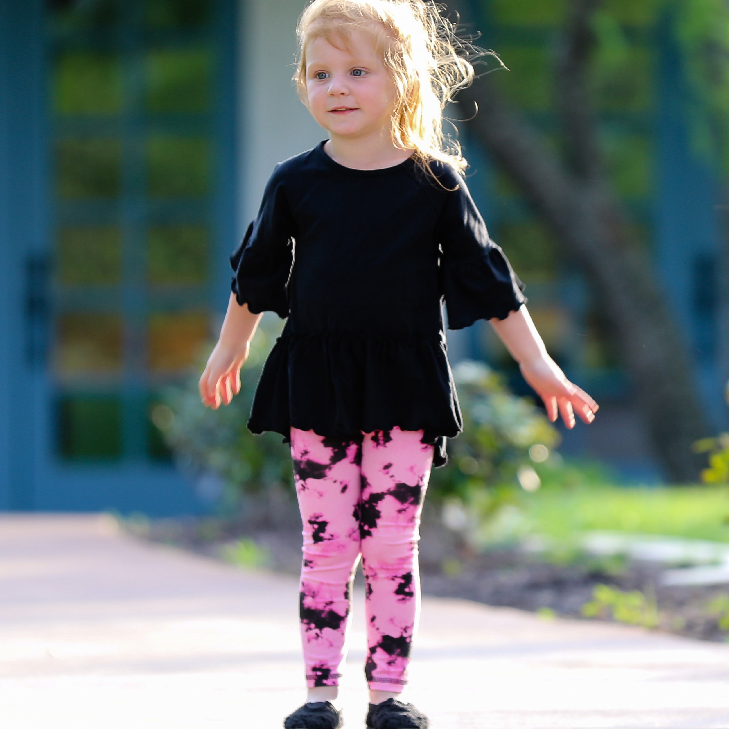 Baby Toddler Big Girls Boutique Black and Pink Tie Dye Leggings