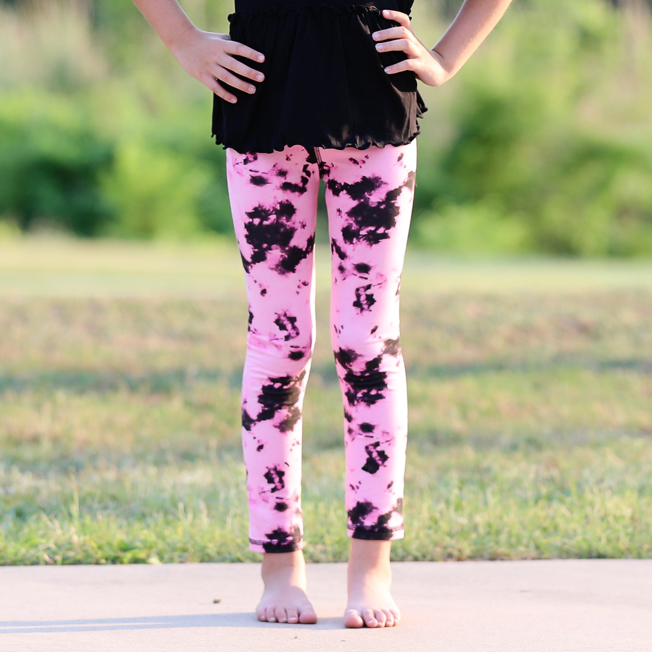 Baby Toddler Big Girls Boutique Black and Pink Tie Dye Leggings