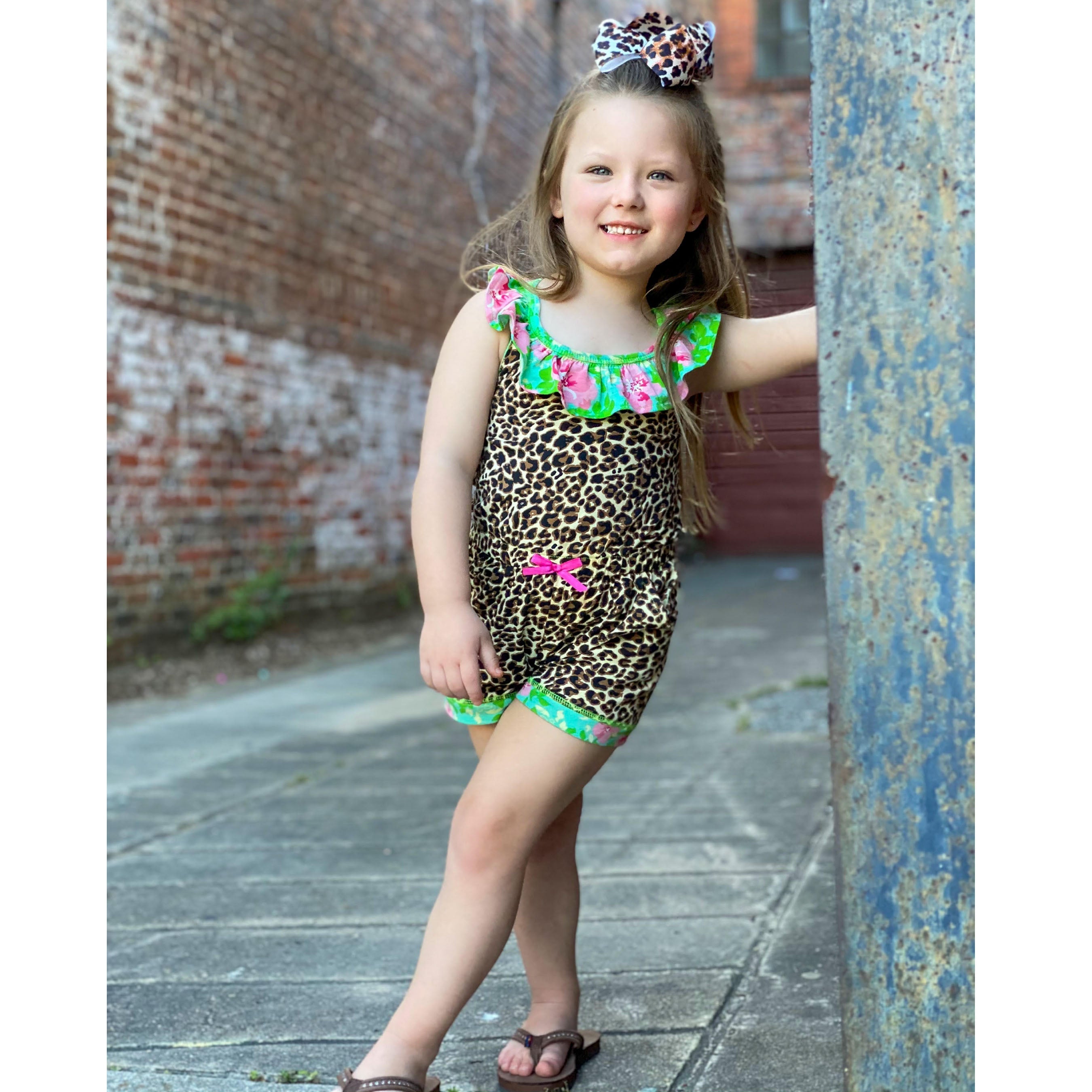 Little Big Girls Jumpsuit Leopard Floral Spring Summer One Pc Boutique Clothing Sizes 2/3T - 11/12