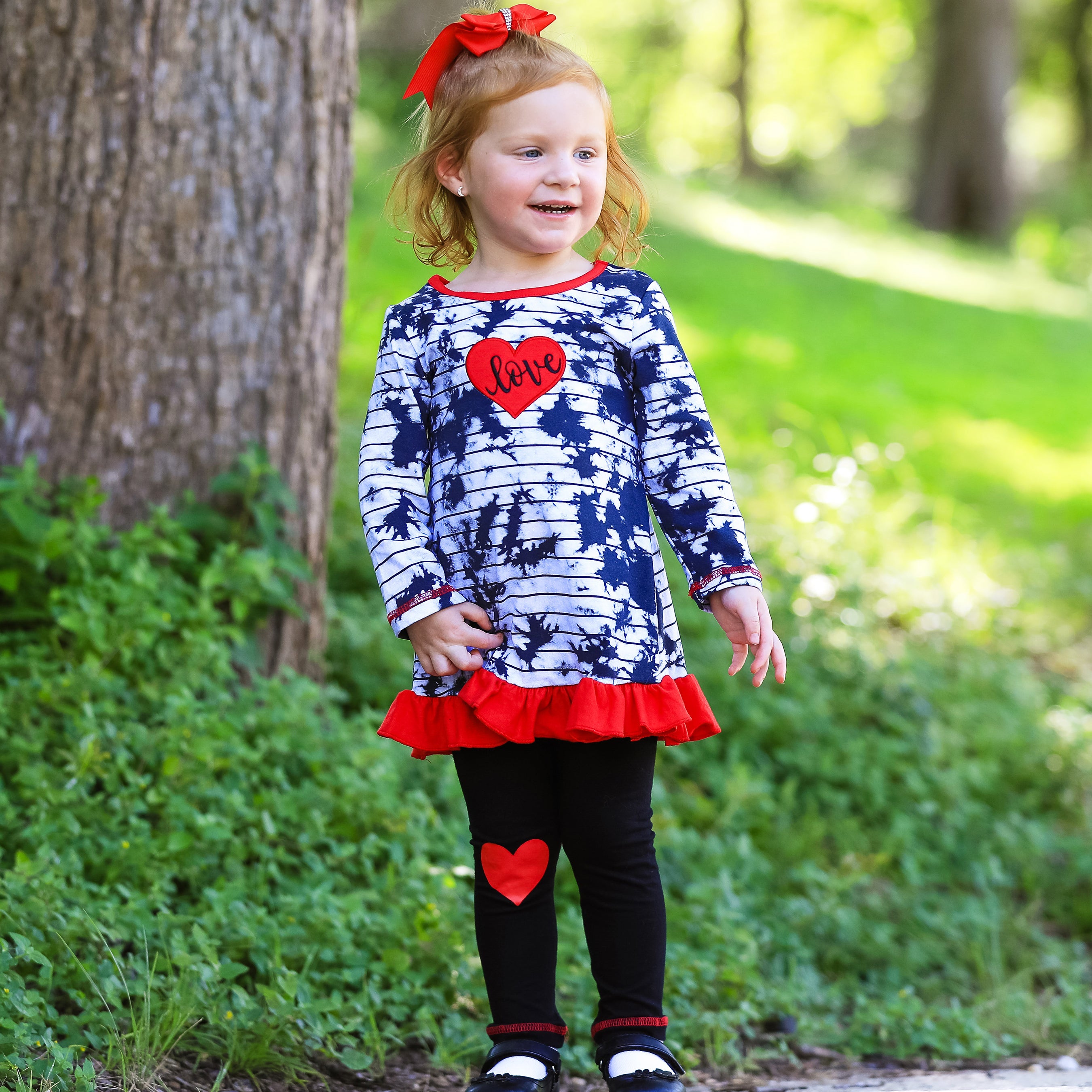 Girls Valentine's Day Heart Tie Dye Outfit Dress and Black Leggings