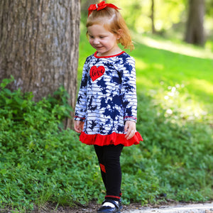 Girls Valentine's Day Heart Tie Dye Outfit Dress and Black Leggings