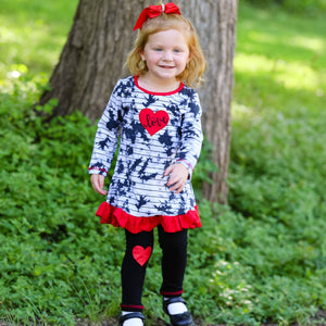 Girls Valentine's Day Heart Tie Dye Outfit Dress and Black Leggings