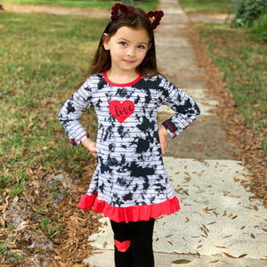 Girls Valentine's Day Heart Tie Dye Outfit Dress and Black Leggings