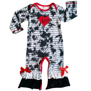 Baby Girls Tie Dye Heart Long Sleeve Romper Valentine's Day