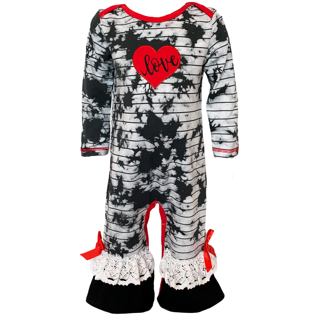 Baby Girls Tie Dye Heart Long Sleeve Romper Valentine's Day - 99fab 