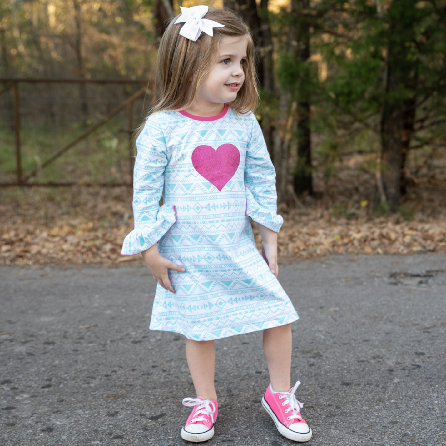 AL Limited Girls Boutique Blue & Pink Heart Soft Cotton Long Sleeve Dress