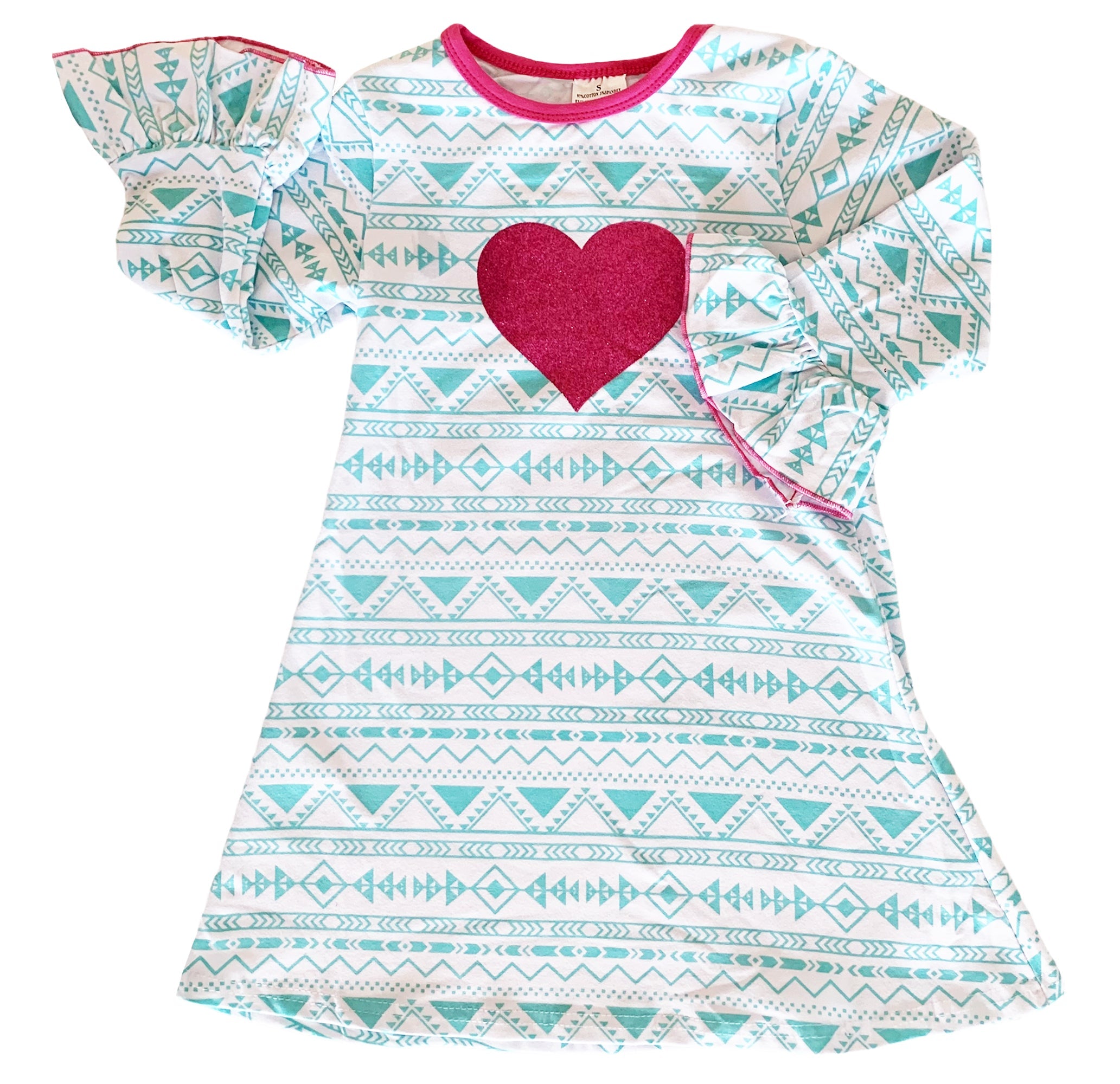 AL Limited Girls Boutique Blue & Pink Heart Soft Cotton Long Sleeve Dress