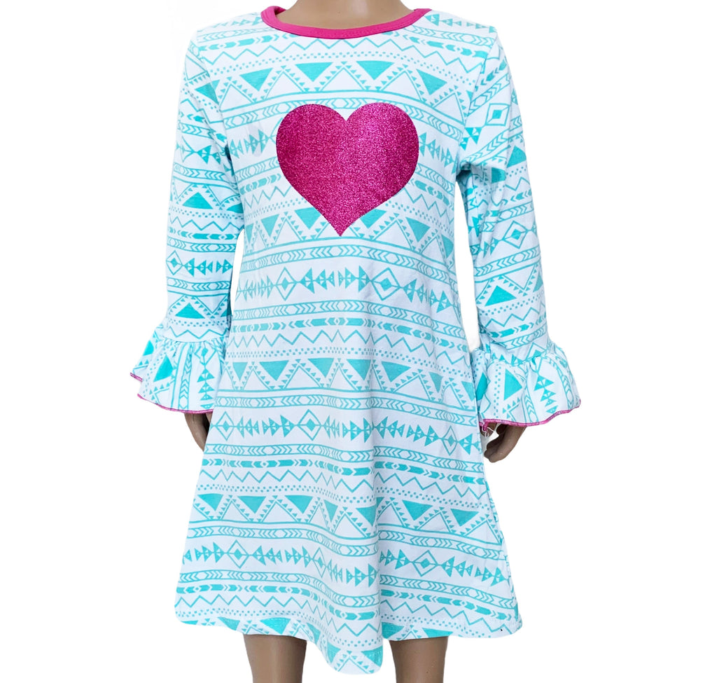 AL Limited Girls Boutique Blue & Pink Heart Soft Cotton Long Sleeve Dress - 99fab 
