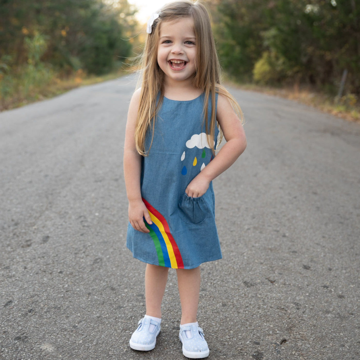 AL Limited Girls Blue Chambray Rainbow Coverall Dress