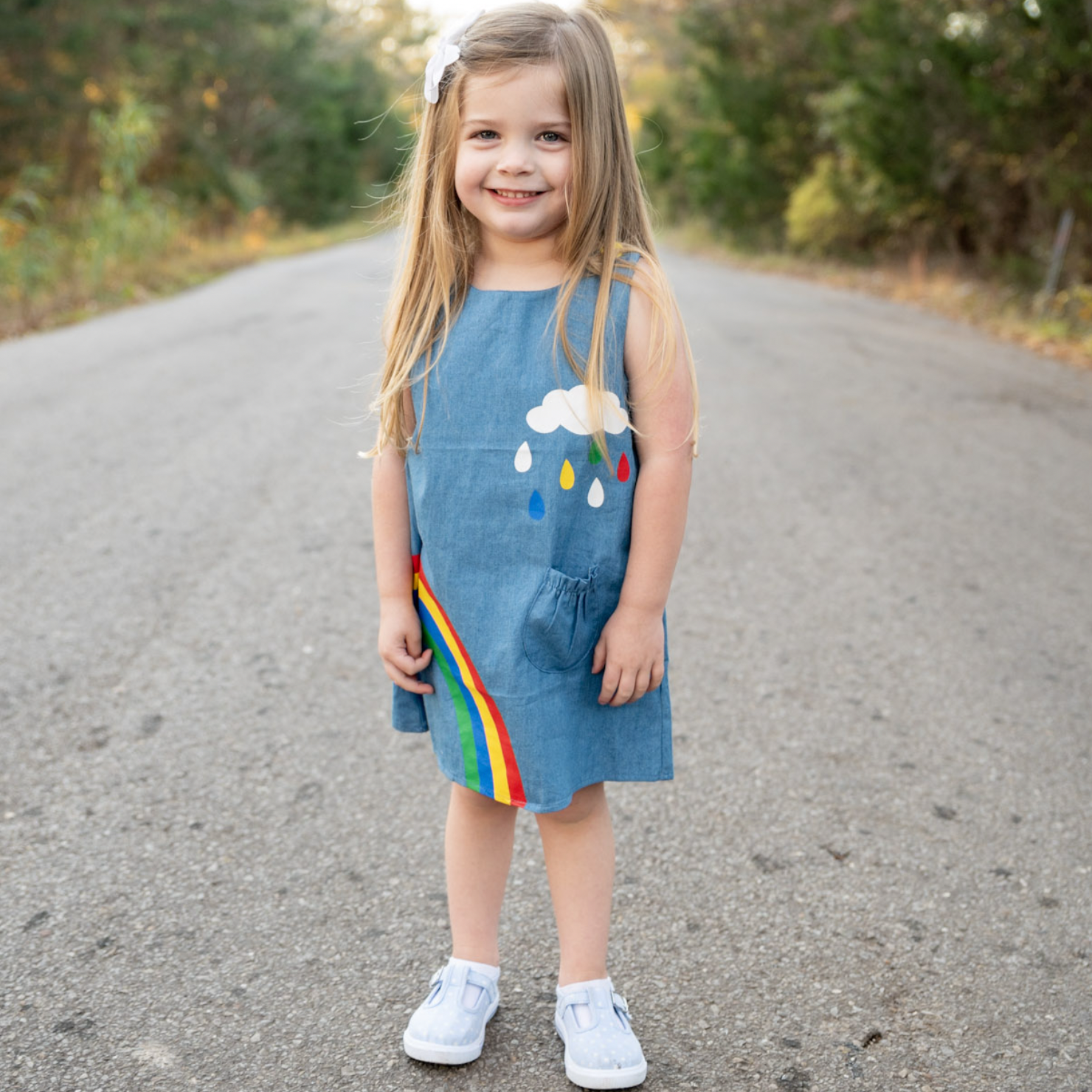 AL Limited Girls Blue Chambray Rainbow Coverall Dress