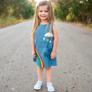 AL Limited Girls Blue Chambray Rainbow Coverall Dress