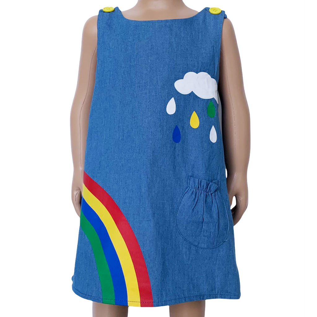 AL Limited Girls Blue Chambray Rainbow Coverall Dress - 99fab 