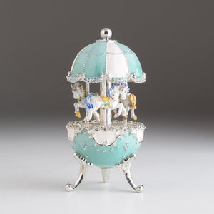 Light Blue Carousel Faberge Egg with White Royal Horses-0